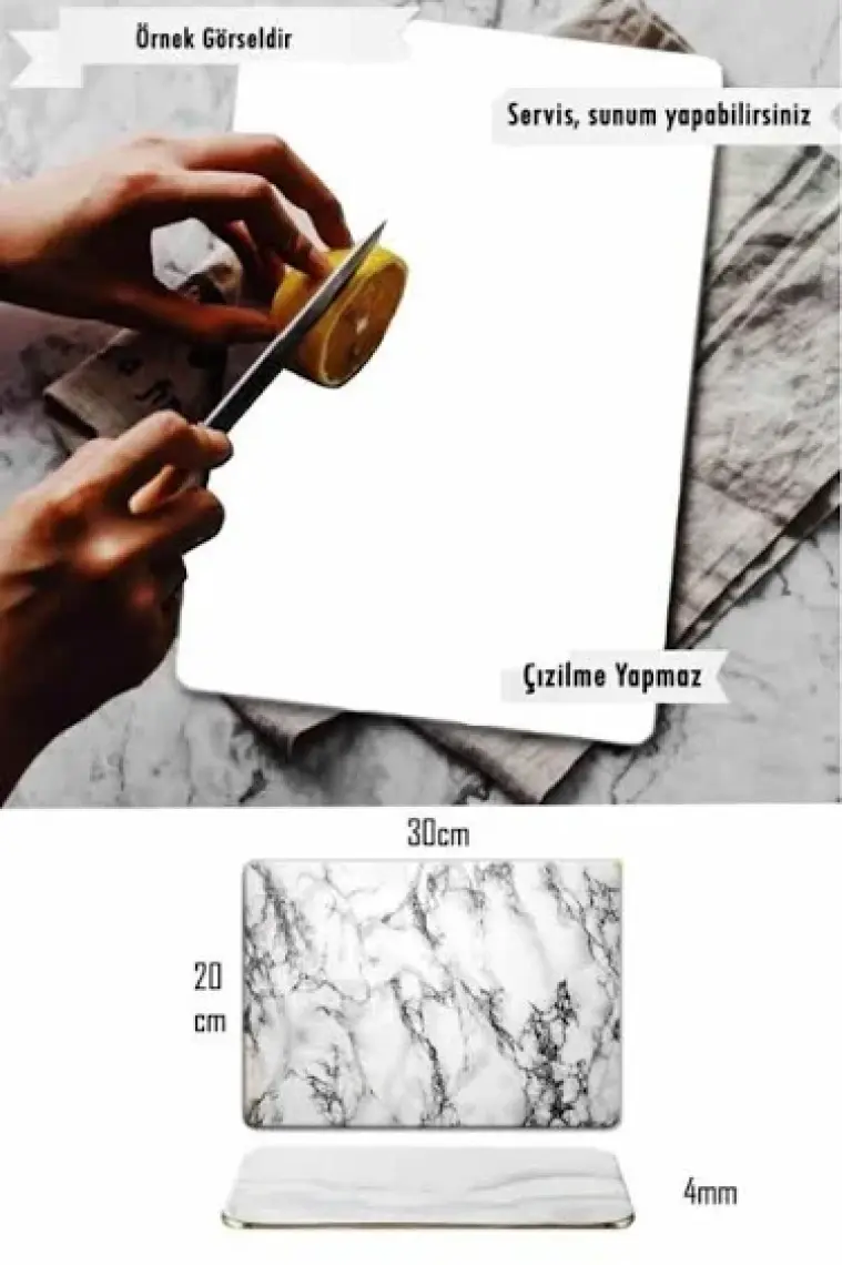Saban Saydam Cam Kesme Tahtası - Kesme Tablası 20 x 30 cm.