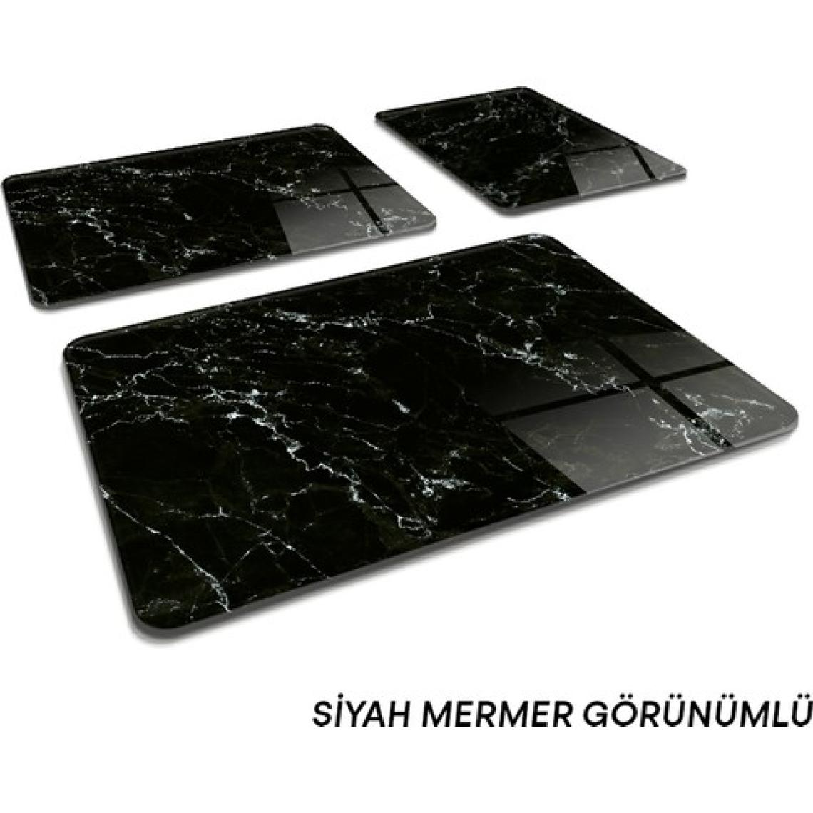 Decorita 3'lü Takım Siyah Mermer Görünümlü | Cam Kesme Tahtası - Cam Kesme Tablası