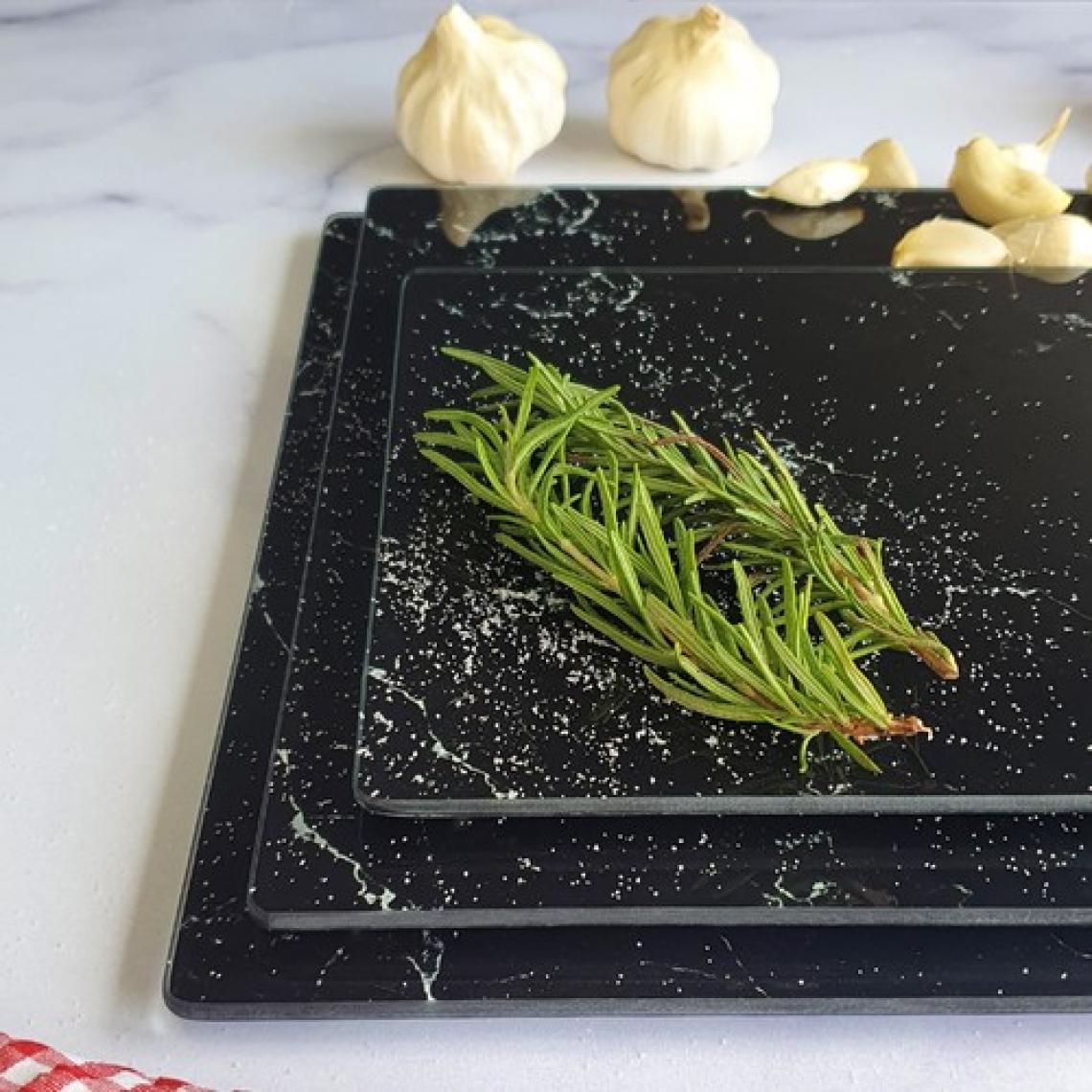 Decorita 3'lü Takım Siyah Mermer Görünümlü | Cam Kesme Tahtası - Cam Kesme Tablası