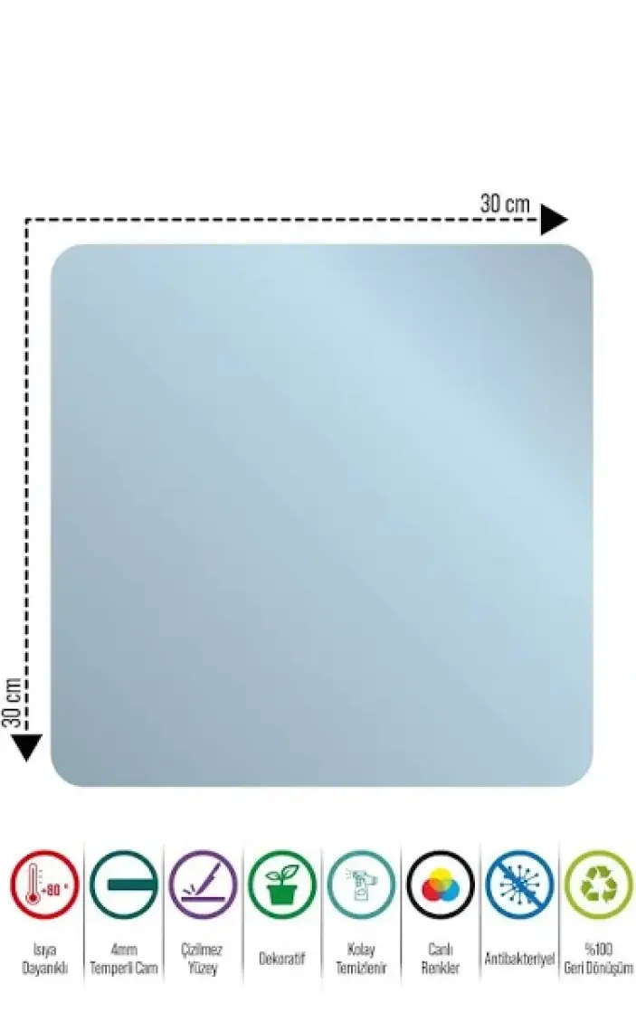 Decovetro Cam Kesme Tahtası Kare Eski Ahşap Desenli 30X30 cm