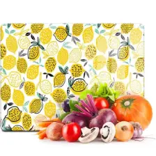 Decovetro Cam Kesme Tahtası ve Sunum Tablası Misket Limon Desenli