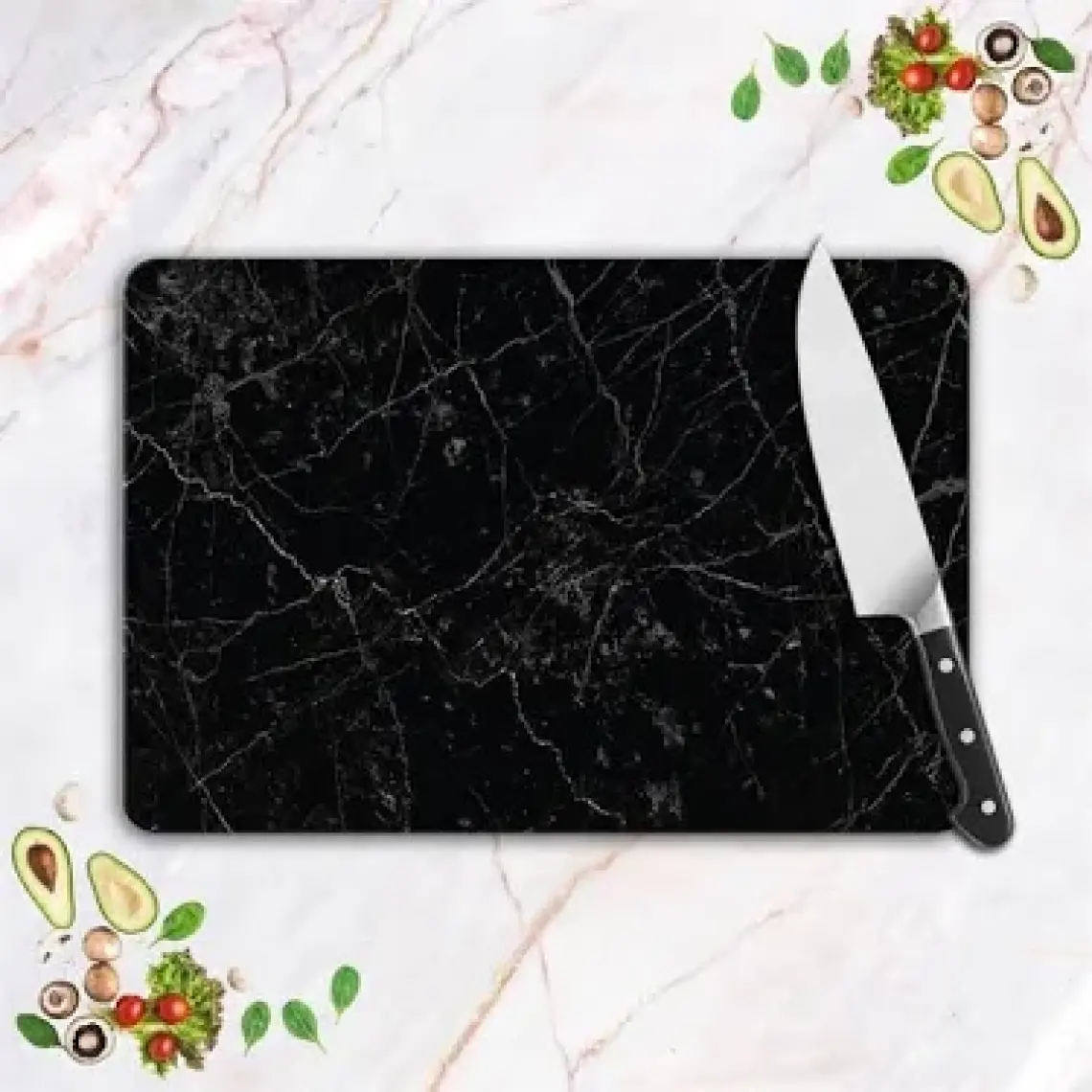 Decovetro Siyah Granit Görünümlü Cam Kesim Tablası 20 x 30 cm