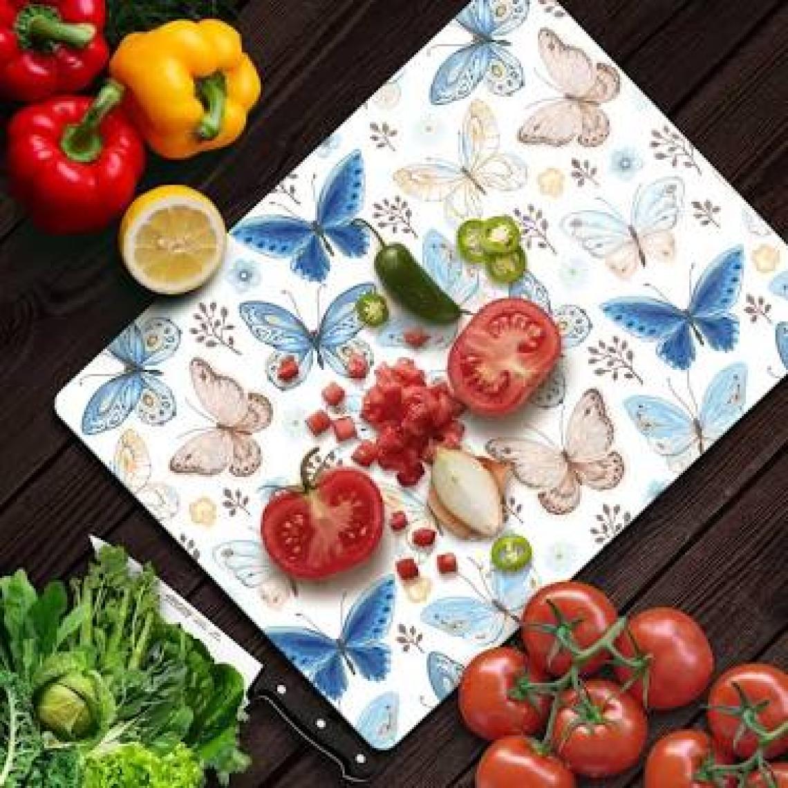 Decovetro Mavi Kelebek Görünümlü Cam Kesim Tablası 20 x 30 cm