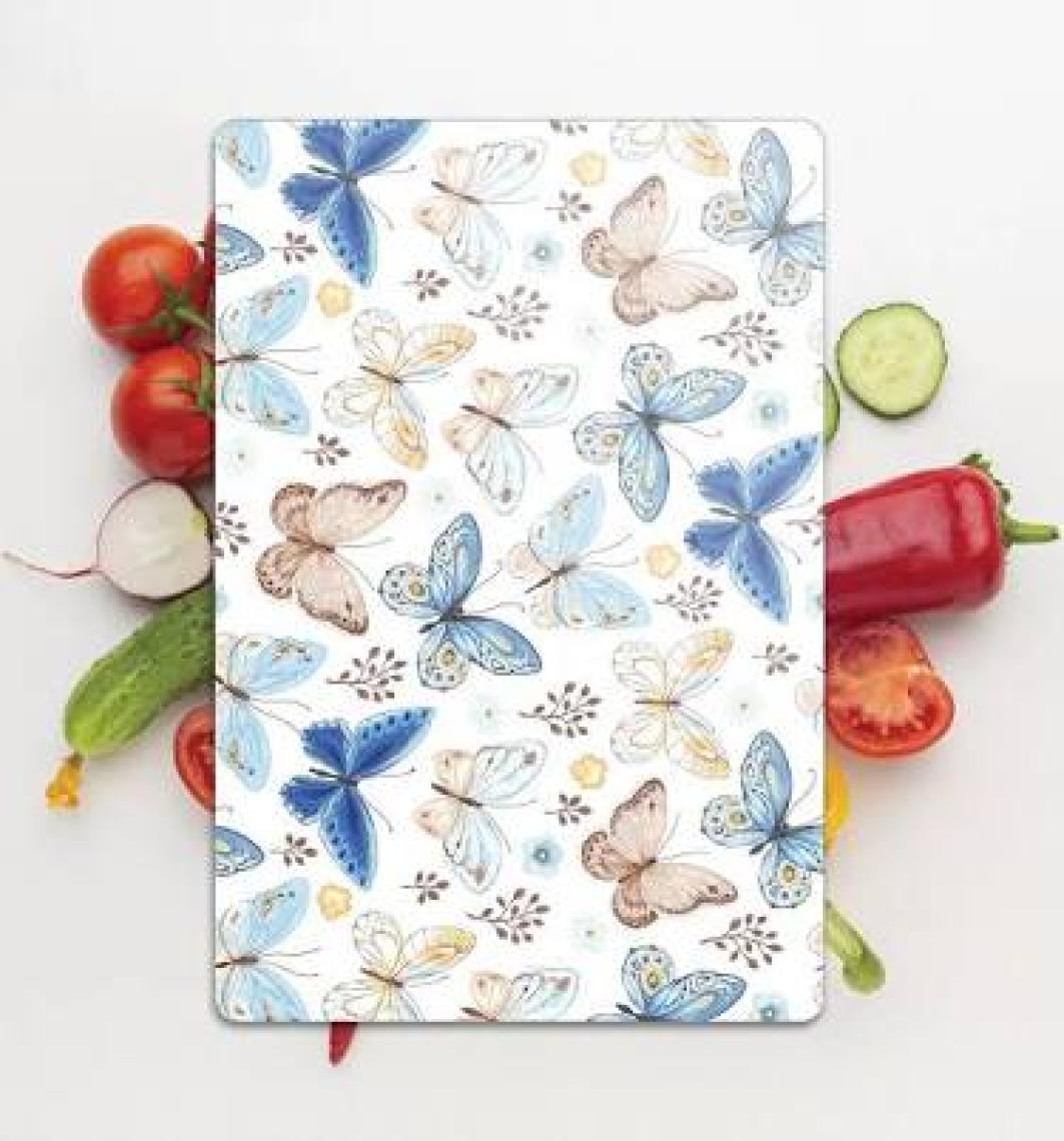 Decovetro Mavi Kelebek Görünümlü Cam Kesim Tablası 20 x 30 cm