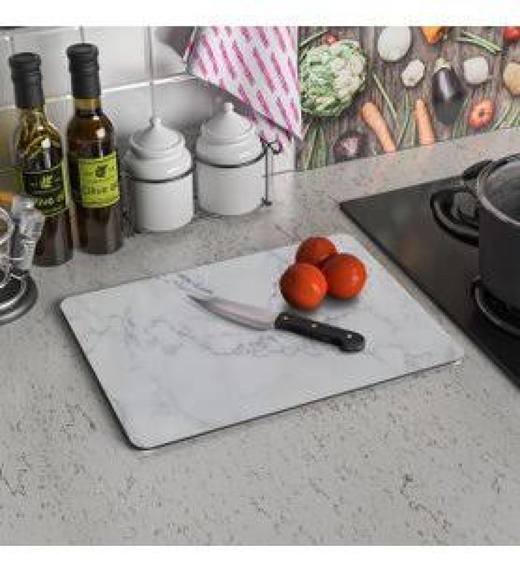 Decovetro Beyaz Mermer Görünümlü Cam Kesim Tablası 20 x 30 cm