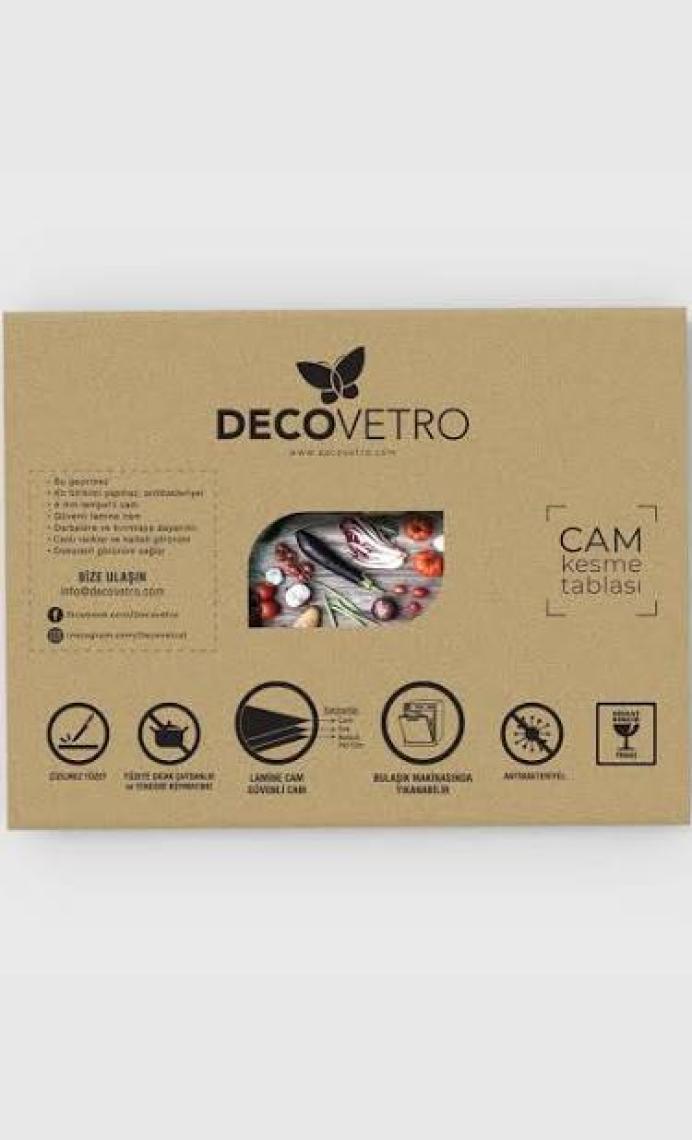 Decovetro Beyaz Mermer Görünümlü Cam Kesim Tablası 20 x 30 cm