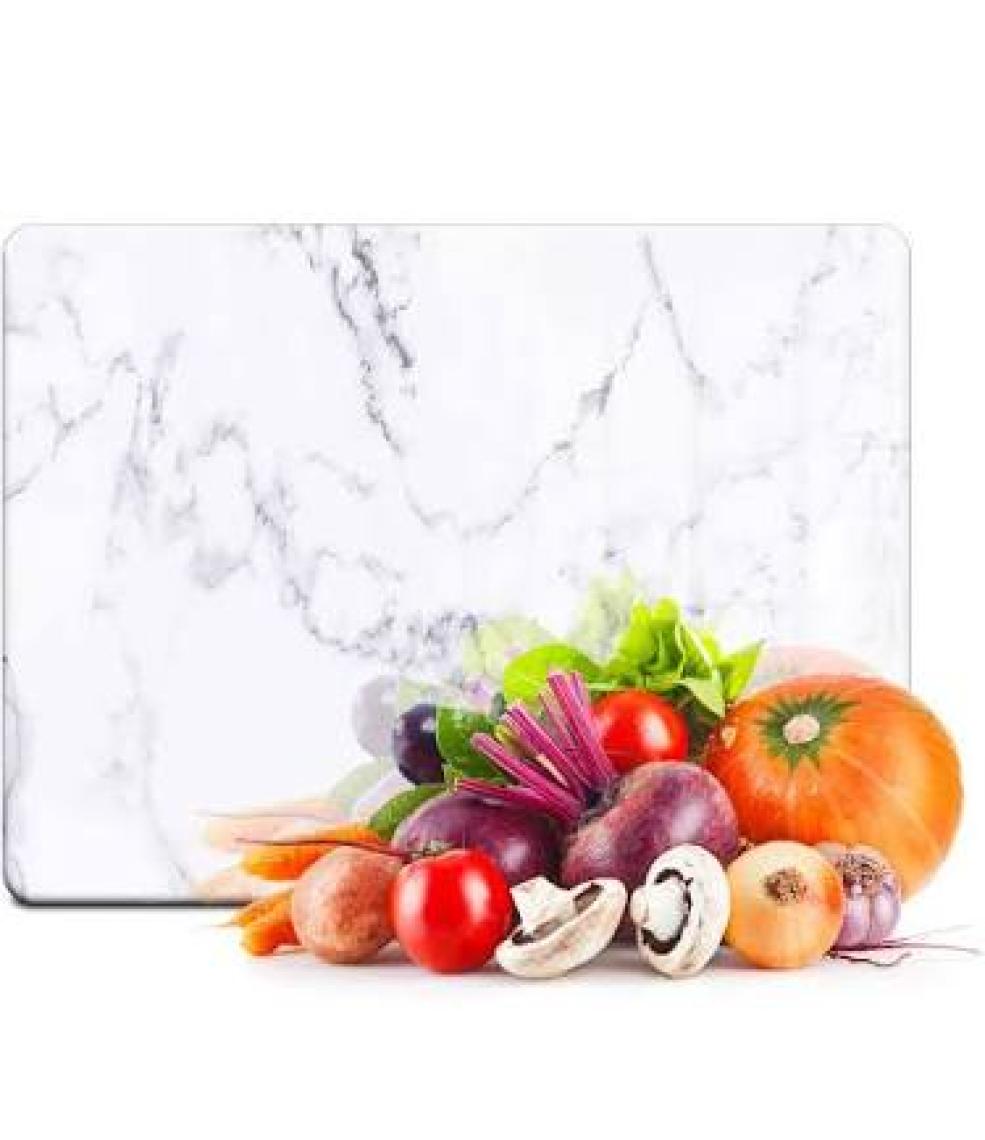 Decovetro Beyaz Mermer Görünümlü Cam Kesim Tablası 20 x 30 cm