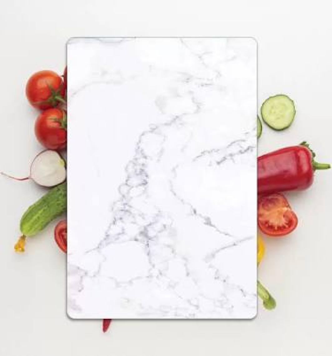 Decovetro Beyaz Mermer Görünümlü Cam Kesim Tablası 20 x 30 cm