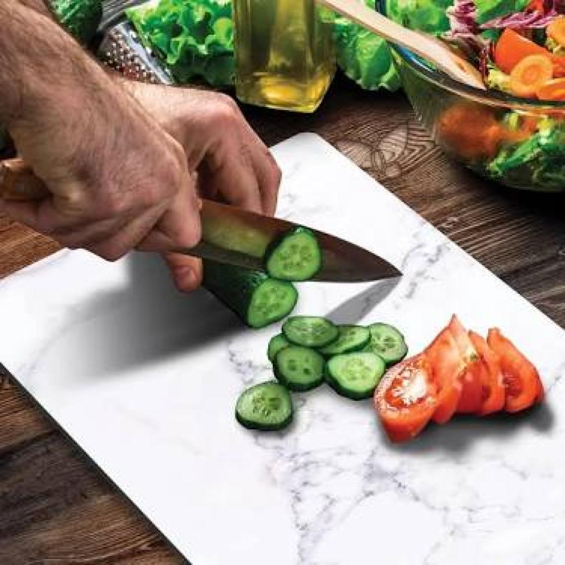 Decovetro Beyaz Mermer Görünümlü Cam Kesim Tablası 20 x 30 cm