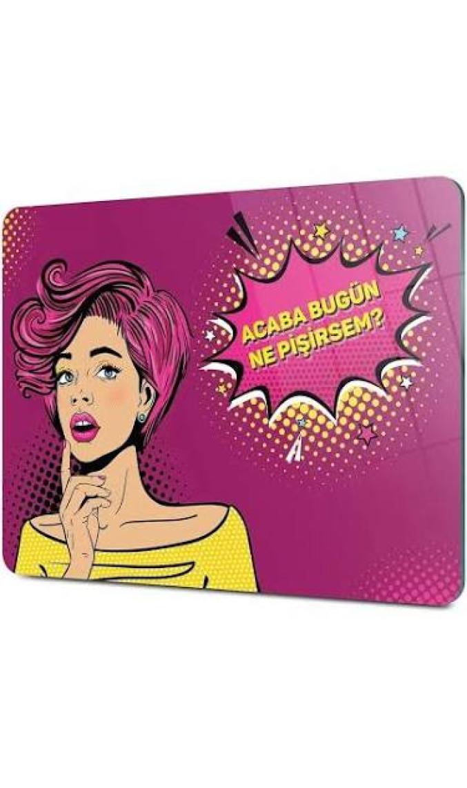 Decovetro Bugün Ne Pişirsem Görünümlü Cam Kesim Tablası 30 x 40 cm