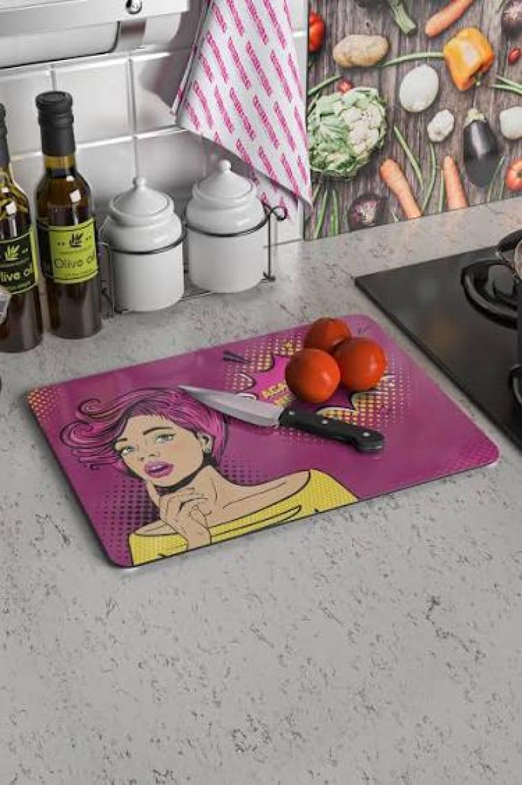 Decovetro Bugün Ne Pişirsem Görünümlü Cam Kesim Tablası 30 x 40 cm