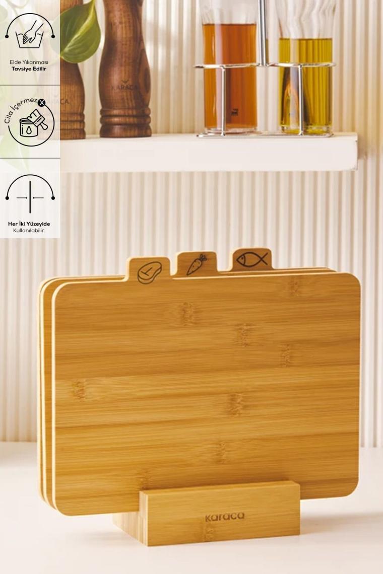 Karaca Triple 4 Parça Ayaklı Bambu Kesme Tahtası Seti 28 cm