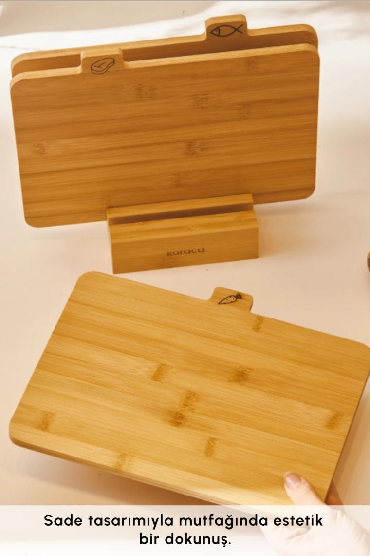 Karaca Triple 4 Parça Ayaklı Bambu Kesme Tahtası Seti 28 cm