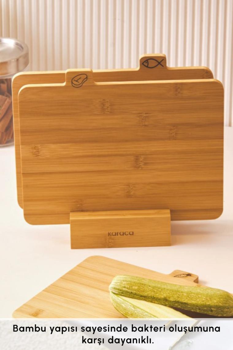 Karaca Triple 4 Parça Ayaklı Bambu Kesme Tahtası Seti 28 cm