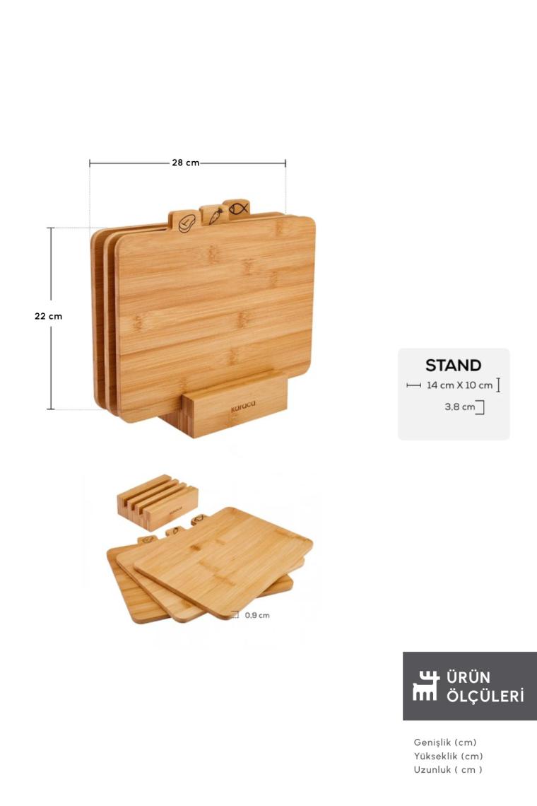 Karaca Triple 4 Parça Ayaklı Bambu Kesme Tahtası Seti 28 cm