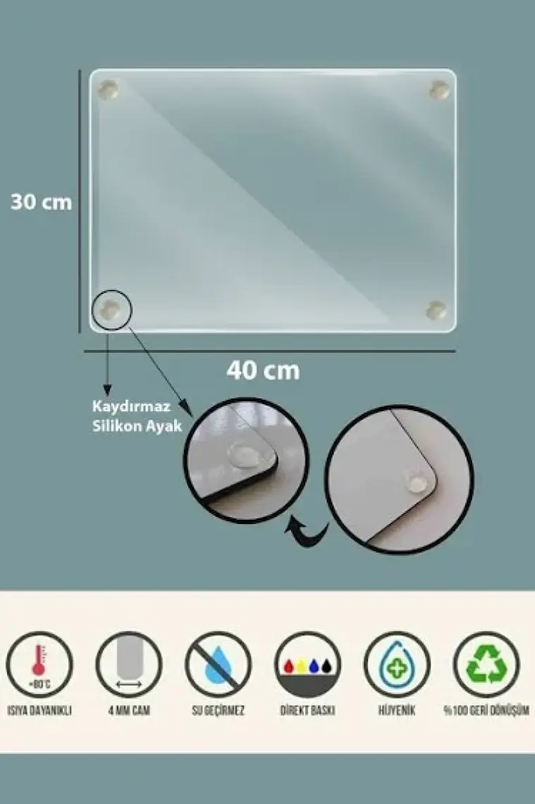 Saban 30X40 cm Koyu Ahşap Desenli Cam Kesme Tablası