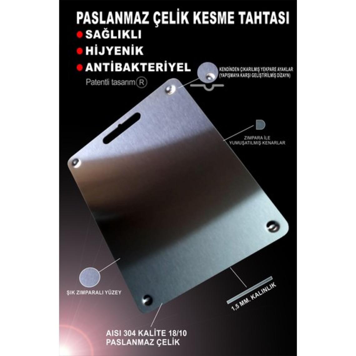 Bright Paslanmaz Çelik Kesme Tahtası ( Gömme Ayaklı - 304 )®Patentli - Antibakteriyel