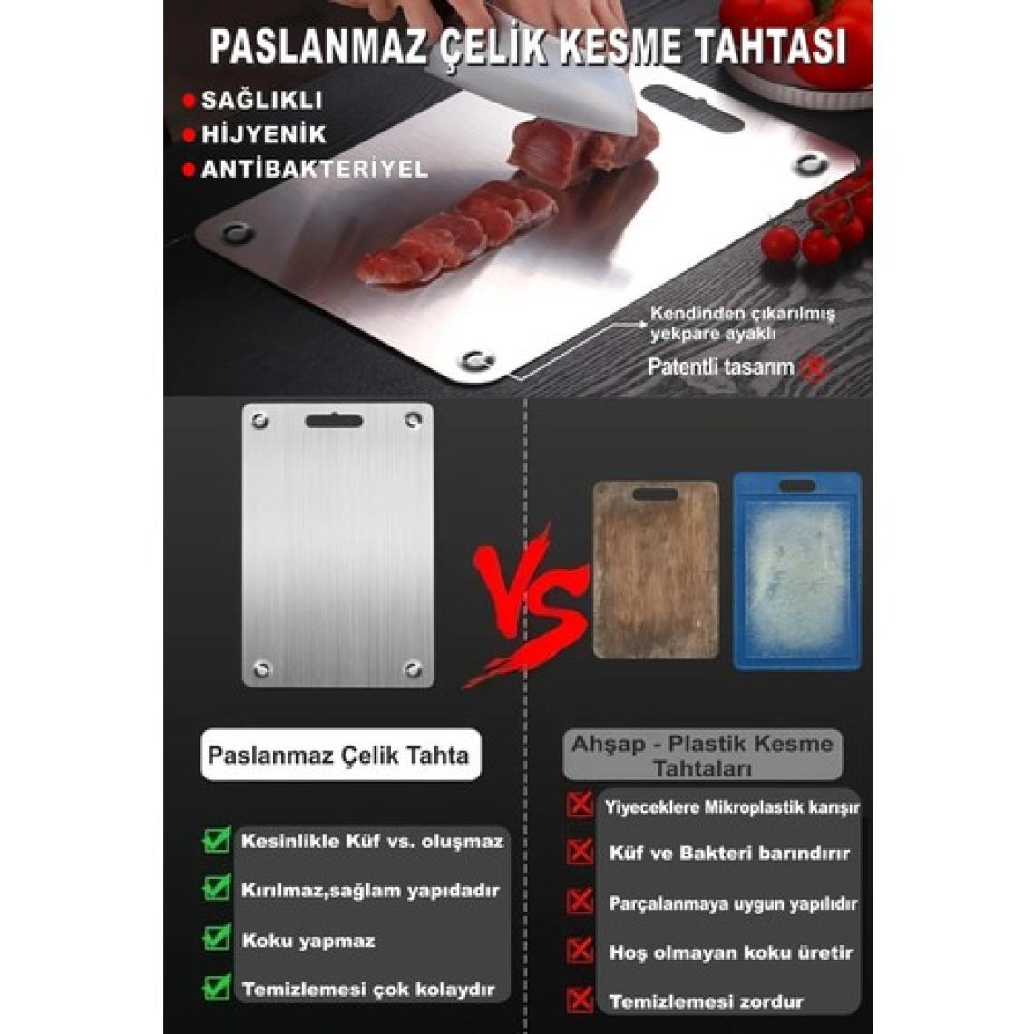 Bright Paslanmaz Çelik Kesme Tahtası ( Gömme Ayaklı - 304 )®Patentli - Antibakteriyel