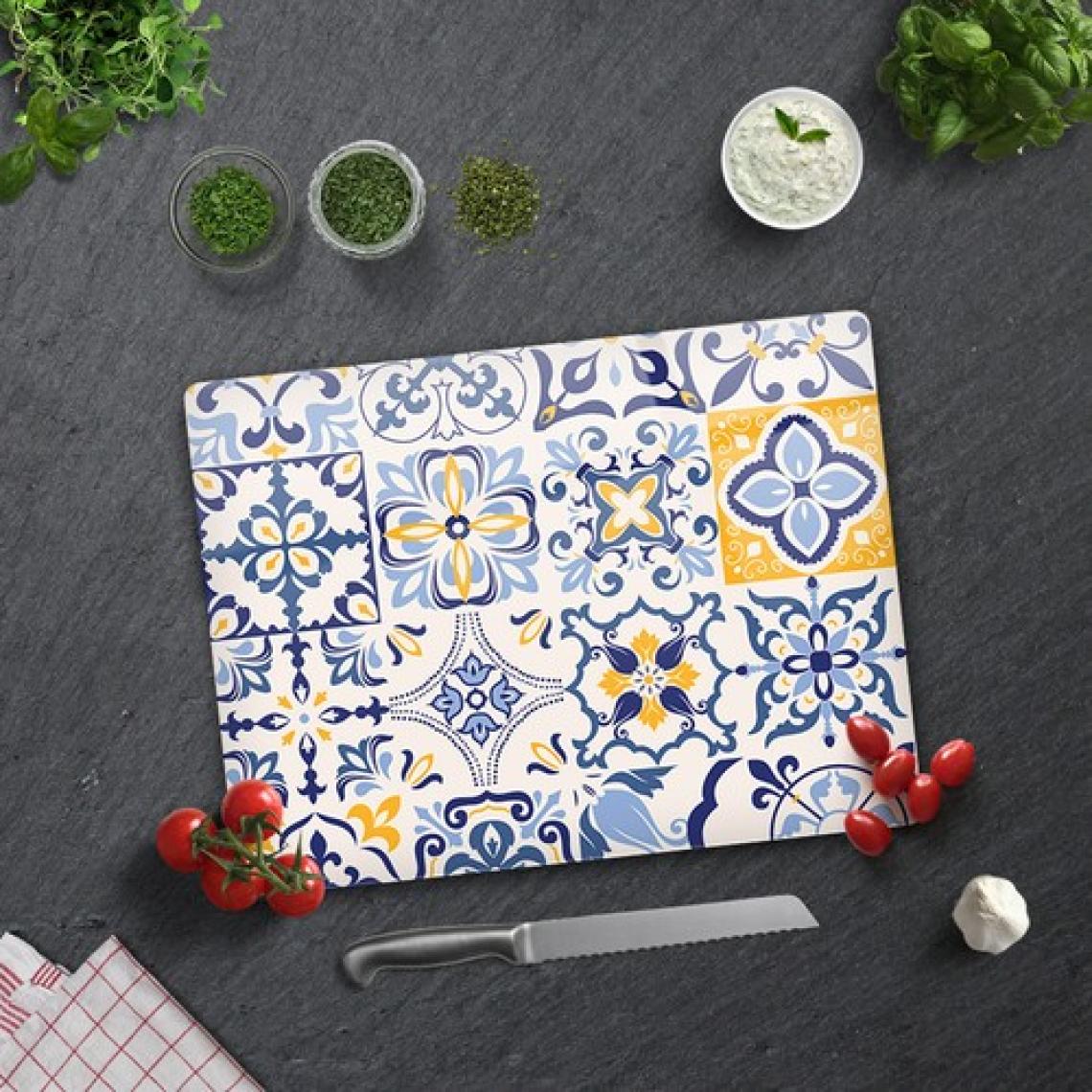 Decorita Mavi Çini Desen | Cam Kesme Tahtası - Cam Kesme Tablası | 30cm x 40cm