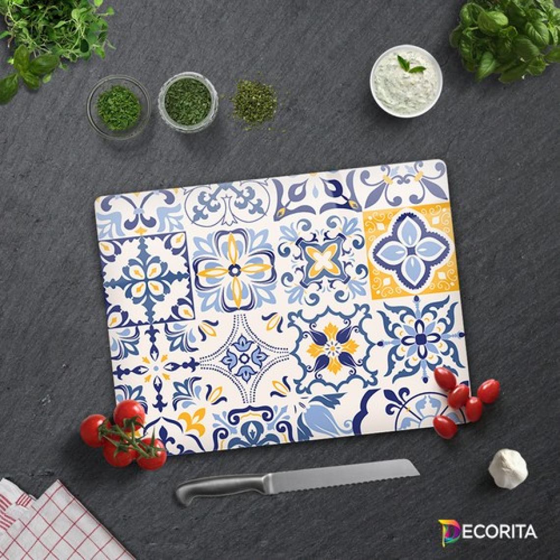 Decorita Mavi Çini Desen | Cam Kesme Tahtası - Cam Kesme Tablası | 30cm x 40cm