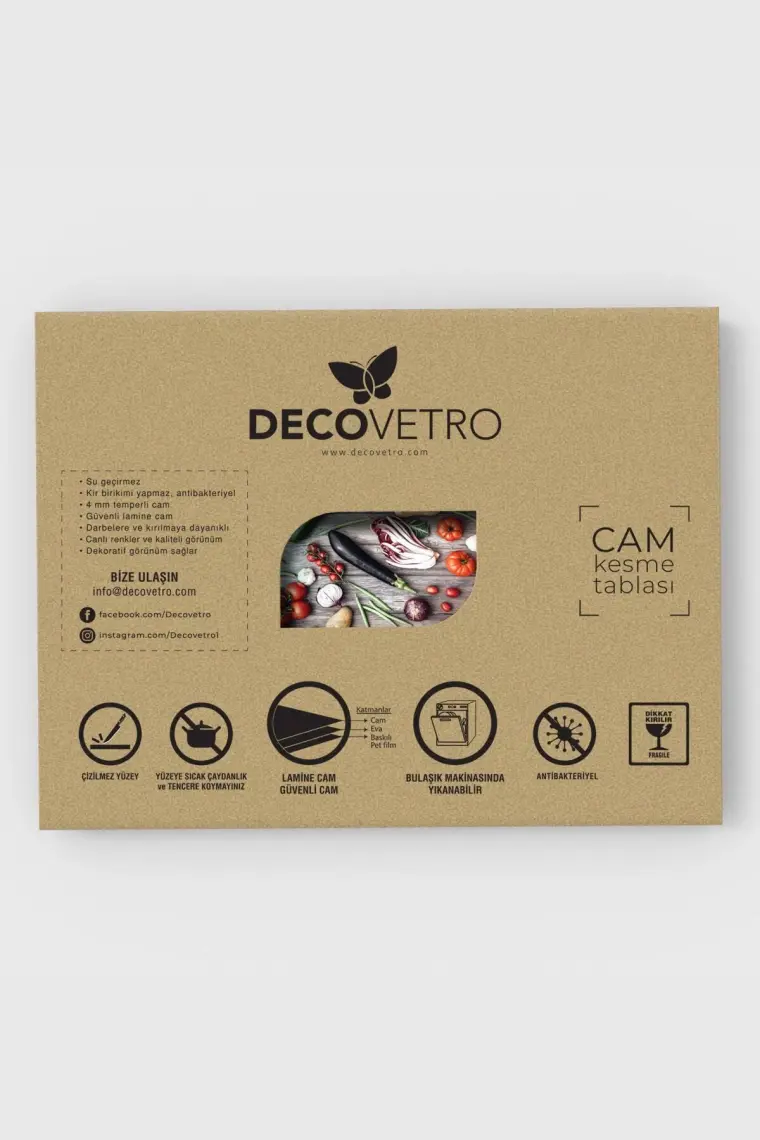 Decovetro Mavi Kelebek Görünümlü Cam Kesim Tablası 30 x 40 cm