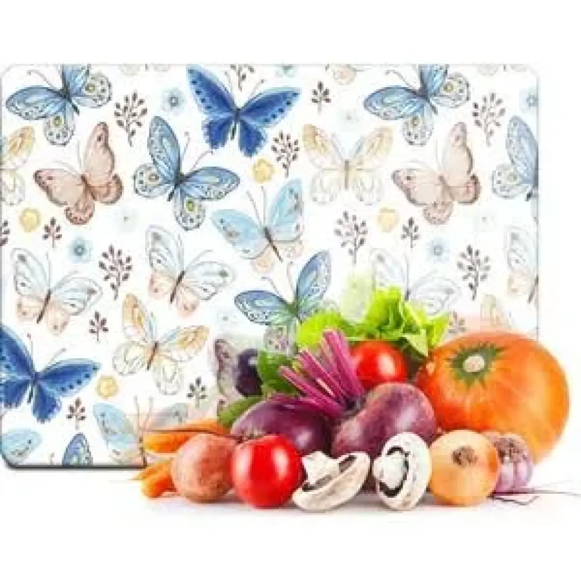 Decovetro Mavi Kelebek Görünümlü Cam Kesim Tablası 30 x 40 cm
