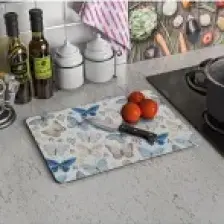 Decovetro Mavi Kelebek Görünümlü Cam Kesim Tablası 30 x 40 cm