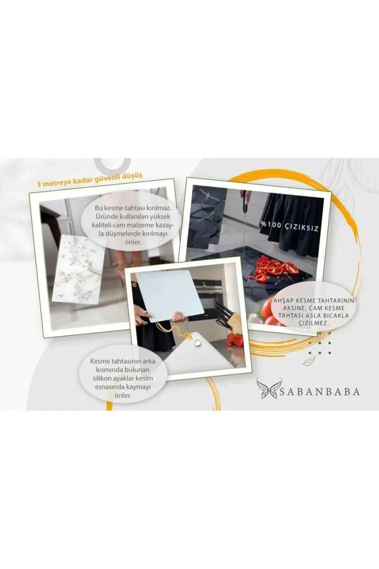 Saban Cam Kesme Tahtası Siyah Yaldızlı Mermer 30X40