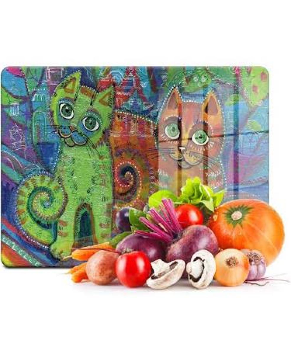 Decovetro Kedi Görünümlü Cam Kesim Tablası 20 x 30 cm