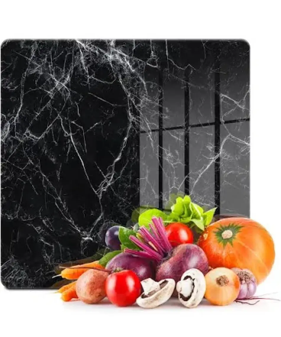 Decovetro Cam Kesme Tahtası Kare Siyah Beyaz Mermer Desenli 30X30 cm