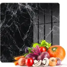 Decovetro Cam Kesme Tahtası Kare Siyah Beyaz Mermer Desenli 30X30 cm