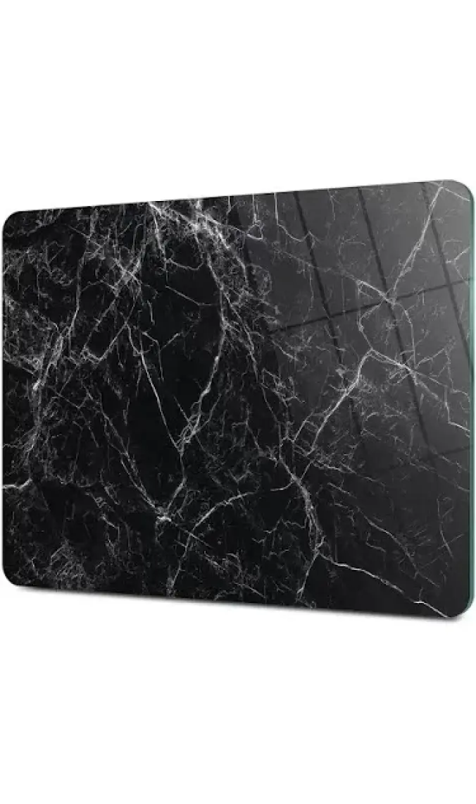 Decovetro Siyah Beyaz Mermer Görünümlü Cam Kesim Tablası 30 x 40 cm