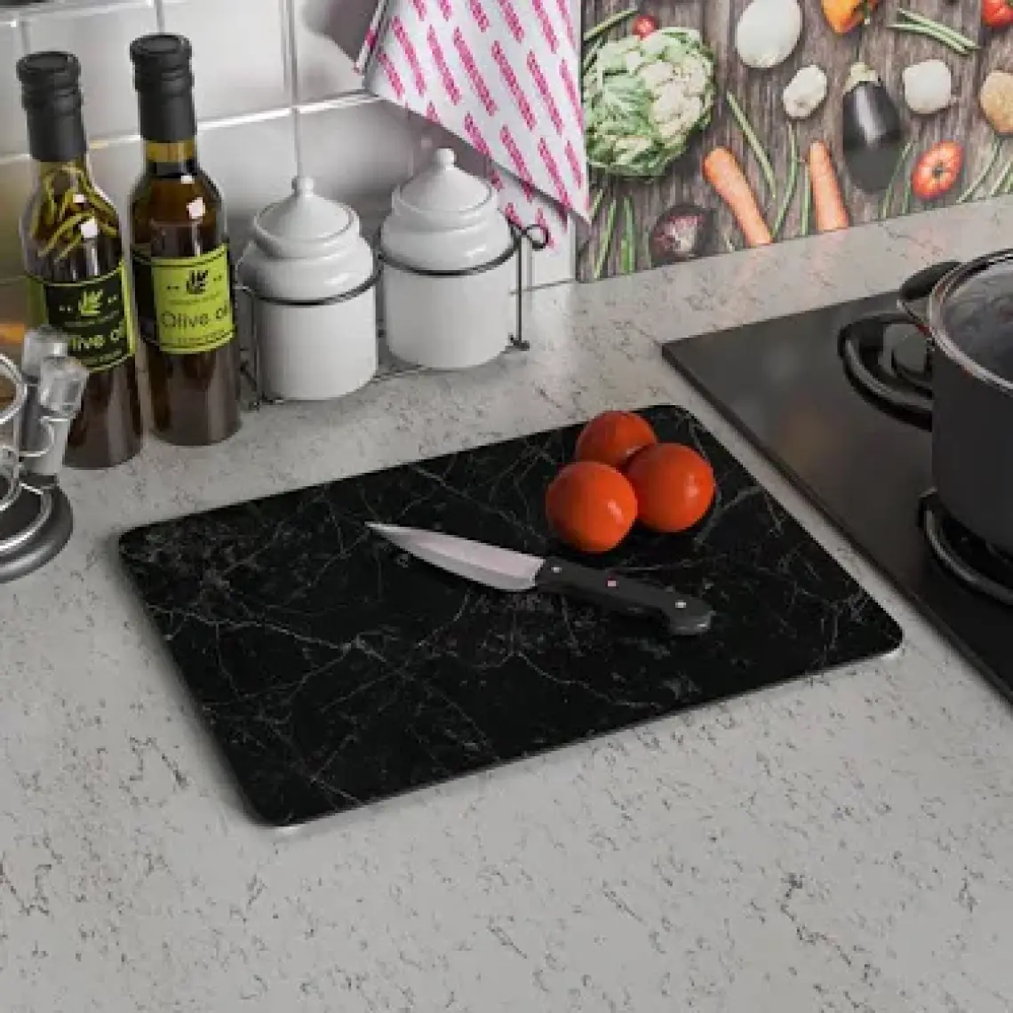 Decovetro Siyah Granit Görünümlü Cam Kesim Tablası 30 x 40 cm 1114