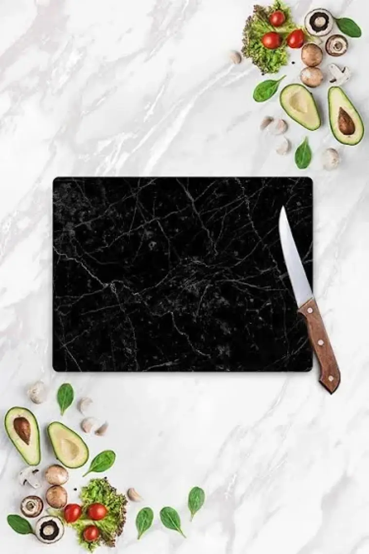 Decovetro Siyah Granit Görünümlü Cam Kesim Tablası 30 x 40 cm 1114