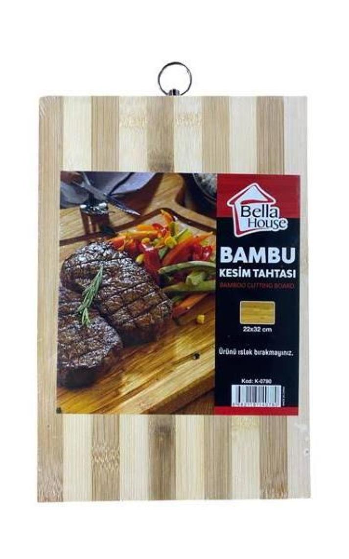 Go İthalat Beyaz Çizgili Bambu Kesim Pano Metal Kulplu 22X32CM (0)