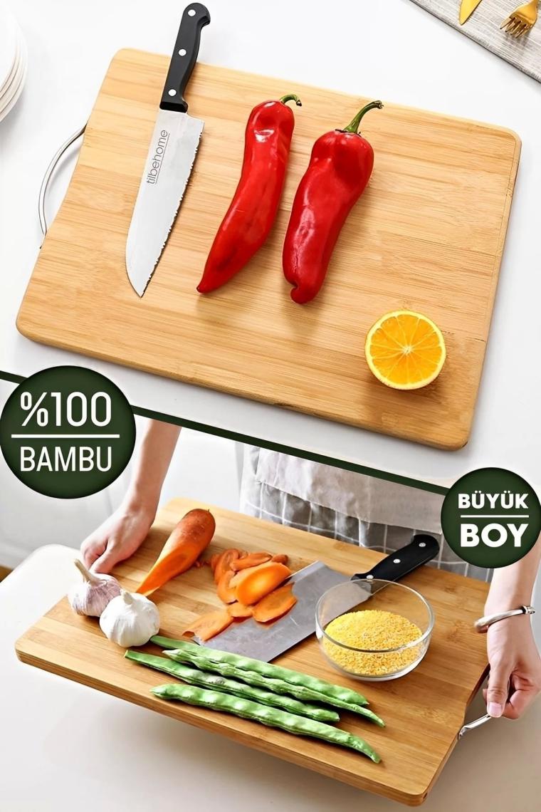 Bambu Kesme Tahtası Büyük Boy Tepsi Et Sebze Doğrama Tahtası