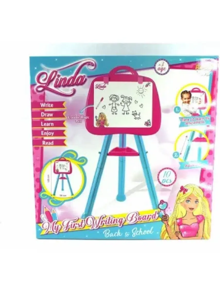 Furkan Toys Linda Kız Çocuk Ayaklı Yazı Tahtası 10 Parça Aksesuarlı