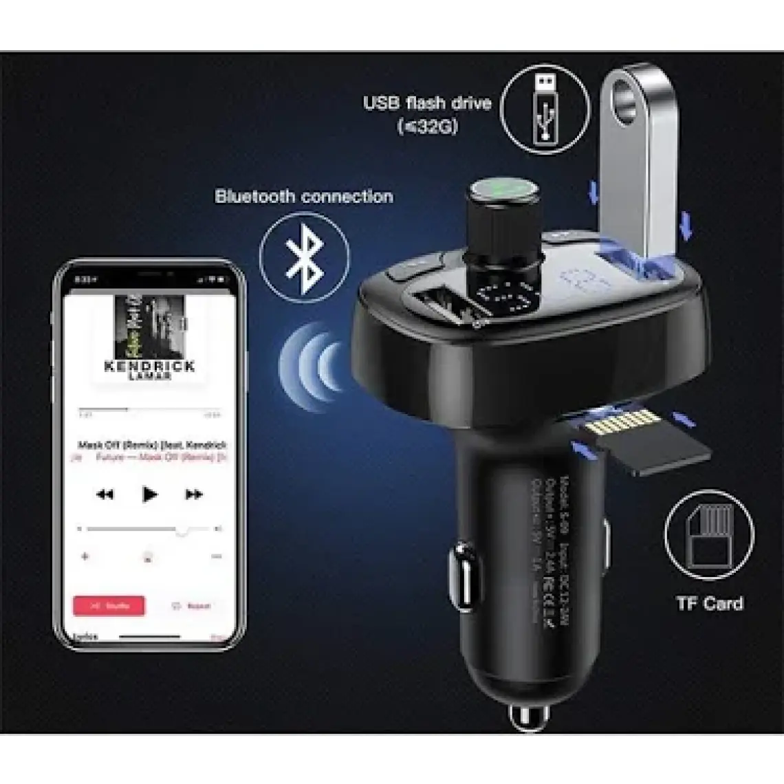 Baseus T Typed S-09 Bluetooth Fm Transmitter Çift Araç Şarj Aleti CALL-TM12