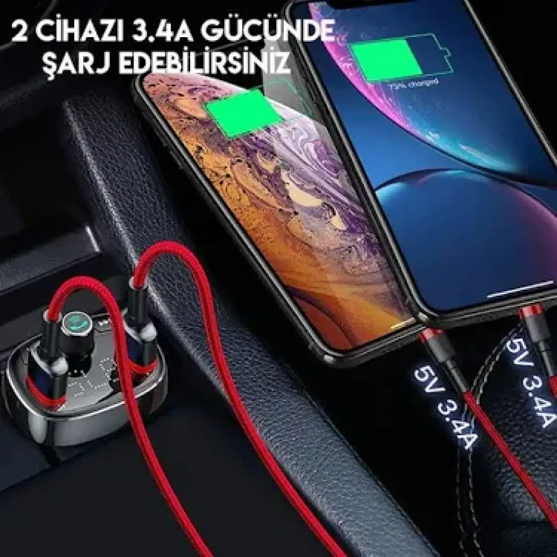 Baseus T Typed S-09 Bluetooth Fm Transmitter Çift Araç Şarj Aleti CALL-TM12