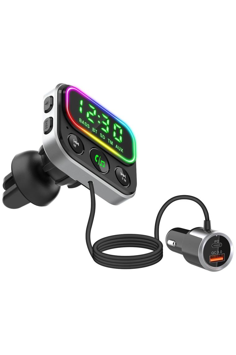 Slbt405 Rgb Bluetooth V5.0 Geniş Led Ekran Tf Kart Çift Usb Qc3.0 Ve Pd18w Hızlı Şarj Fm Transmitter