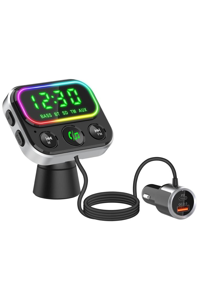 Slbt405 Rgb Bluetooth V5.0 Geniş Led Ekran Tf Kart Çift Usb Qc3.0 Ve Pd18w Hızlı Şarj Fm Transmitter