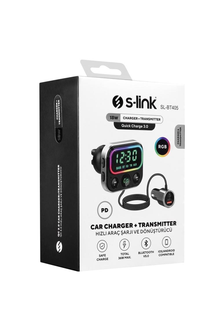Slbt405 Rgb Bluetooth V5.0 Geniş Led Ekran Tf Kart Çift Usb Qc3.0 Ve Pd18w Hızlı Şarj Fm Transmitter
