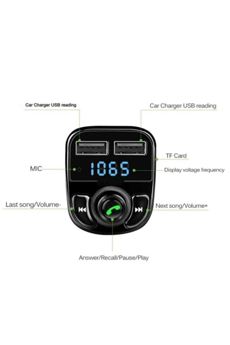 Car X8 2.0A Bluetooth Fm Transmitter Telefon Görüşme Destekli