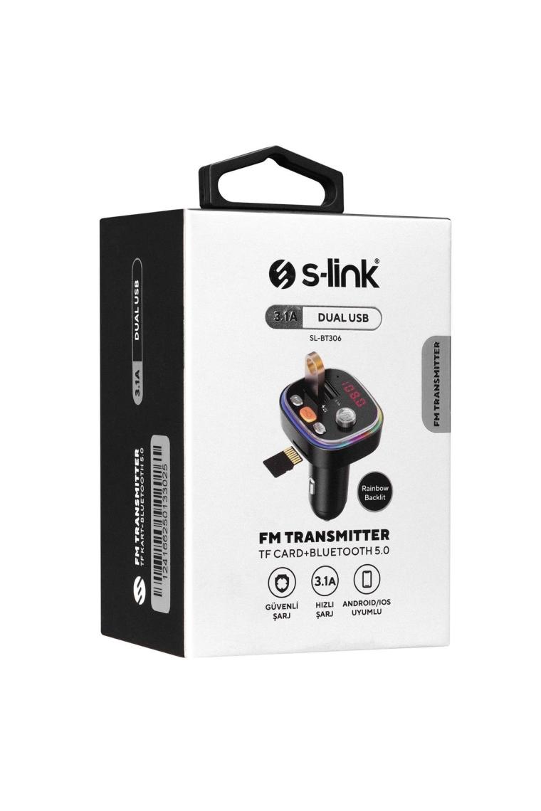 Sl-bt306 Çift Usb 5v 3.1a Rainbow Işıklı Led Ekran Tf Kartlı V5.0 Bluetooth Fm Transmitter