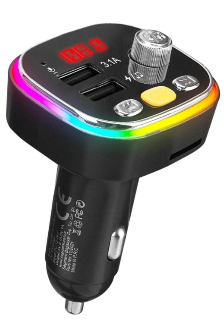 Sl-bt306 Çift Usb 5v 3.1a Rainbow Işıklı Led Ekran Tf Kartlı V5.0 Bluetooth Fm Transmitter
