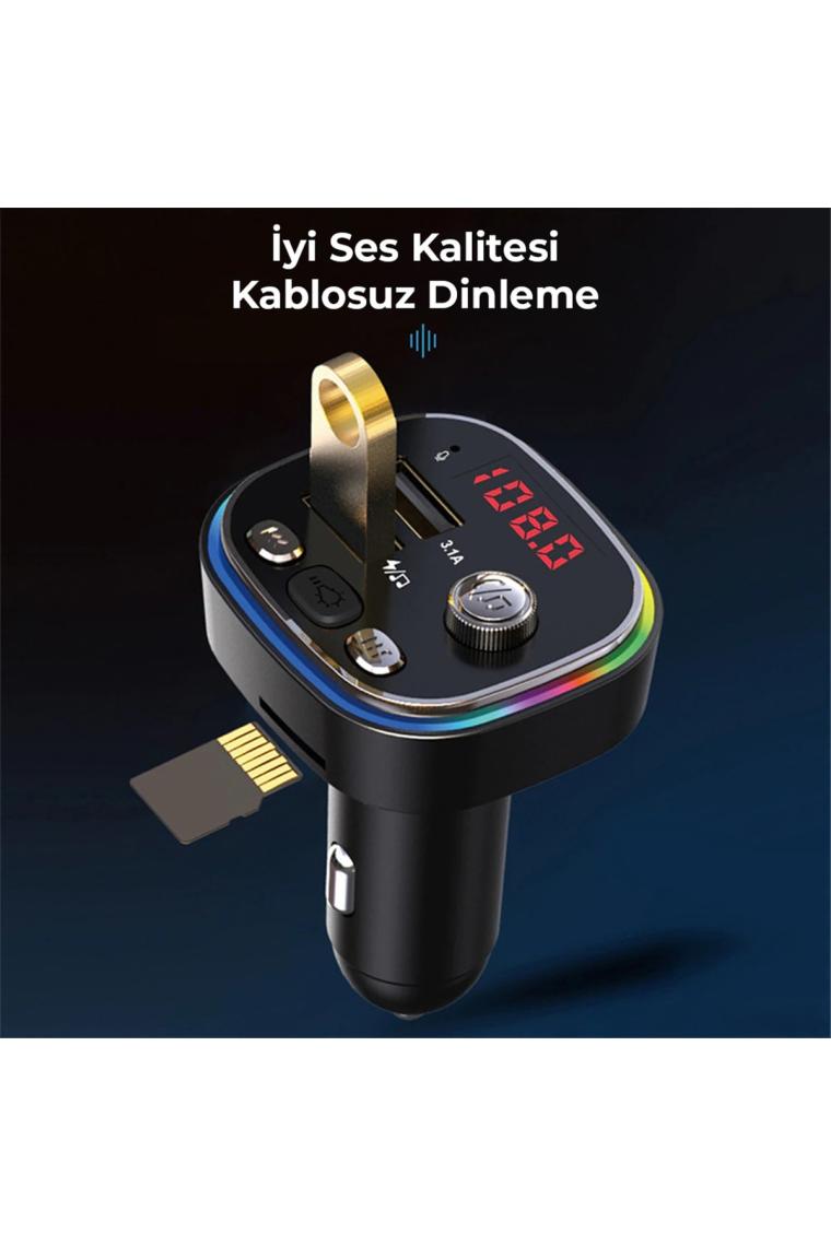 Sl-bt306 Çift Usb 5v 3.1a Rainbow Işıklı Led Ekran Tf Kartlı V5.0 Bluetooth Fm Transmitter