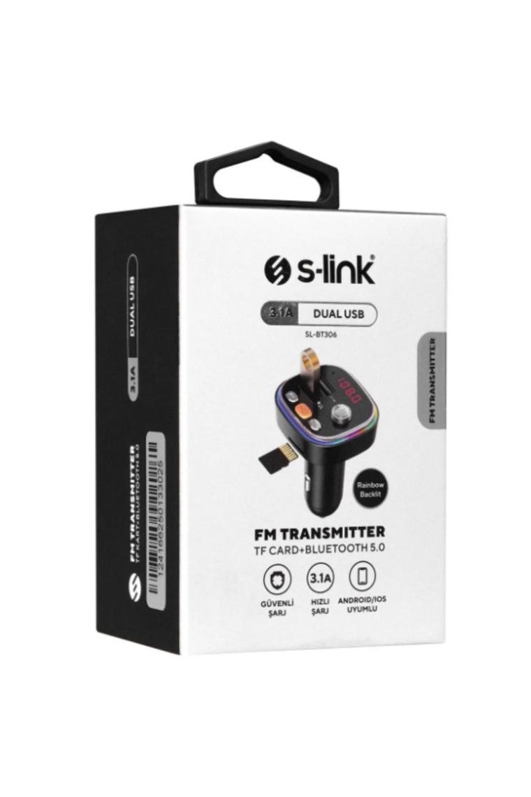 Sl-bt306 Çift Usb 5v 3.1a Rainbow Işıklı Led Ekran Tf Kartlı V5.0 Bluetooth Fm Transmitter