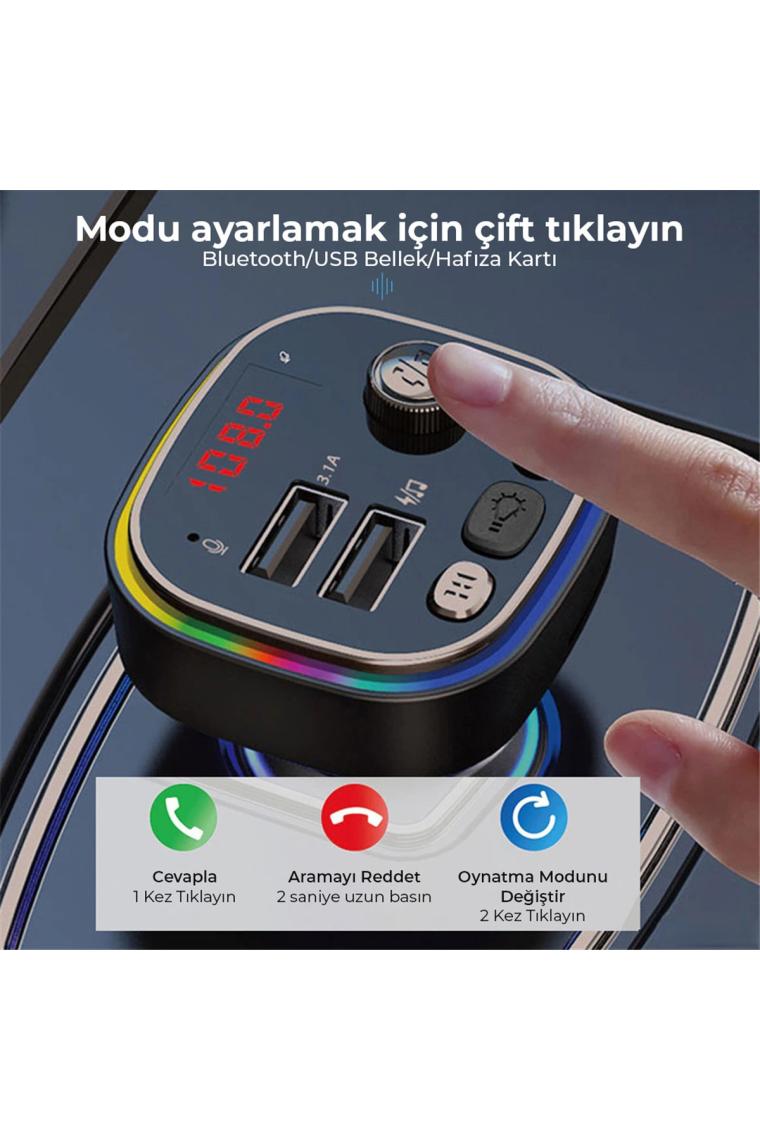 Sl-bt306 Çift Usb 5v 3.1a Rainbow Işıklı Led Ekran Tf Kartlı V5.0 Bluetooth Fm Transmitter
