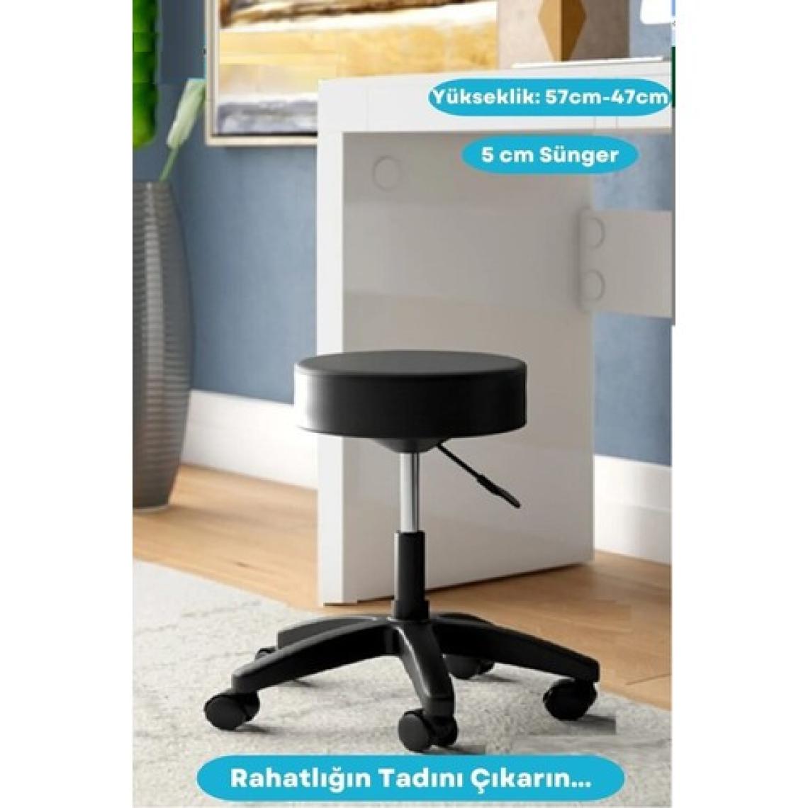 Depolife Tekerlekli Tabure Yükseklik Ayarlı Kalın Sünger - Siyah