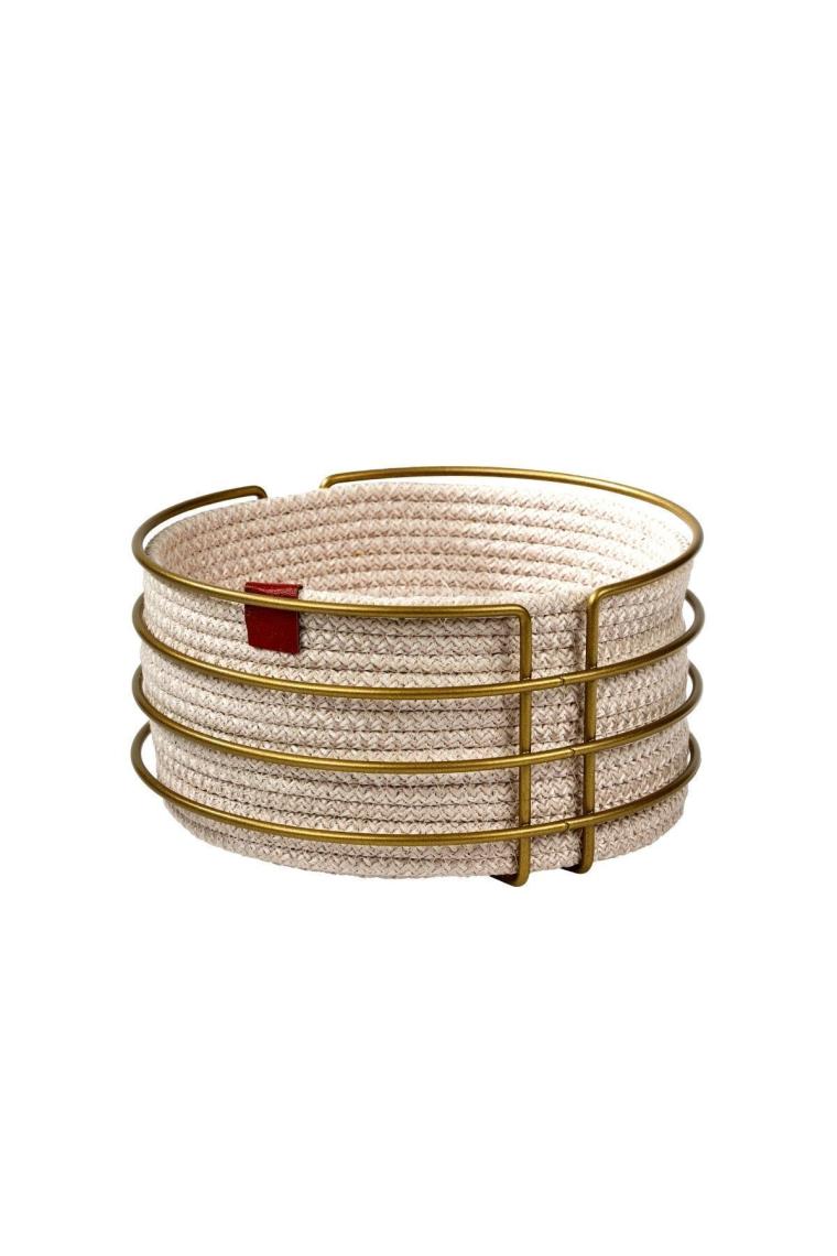 Gold Yuvarlak Ekmek Sepeti Şık,ekmeklik Hasır Örmeli Makrome-çok Amaçlı Metal Paslanmaz
